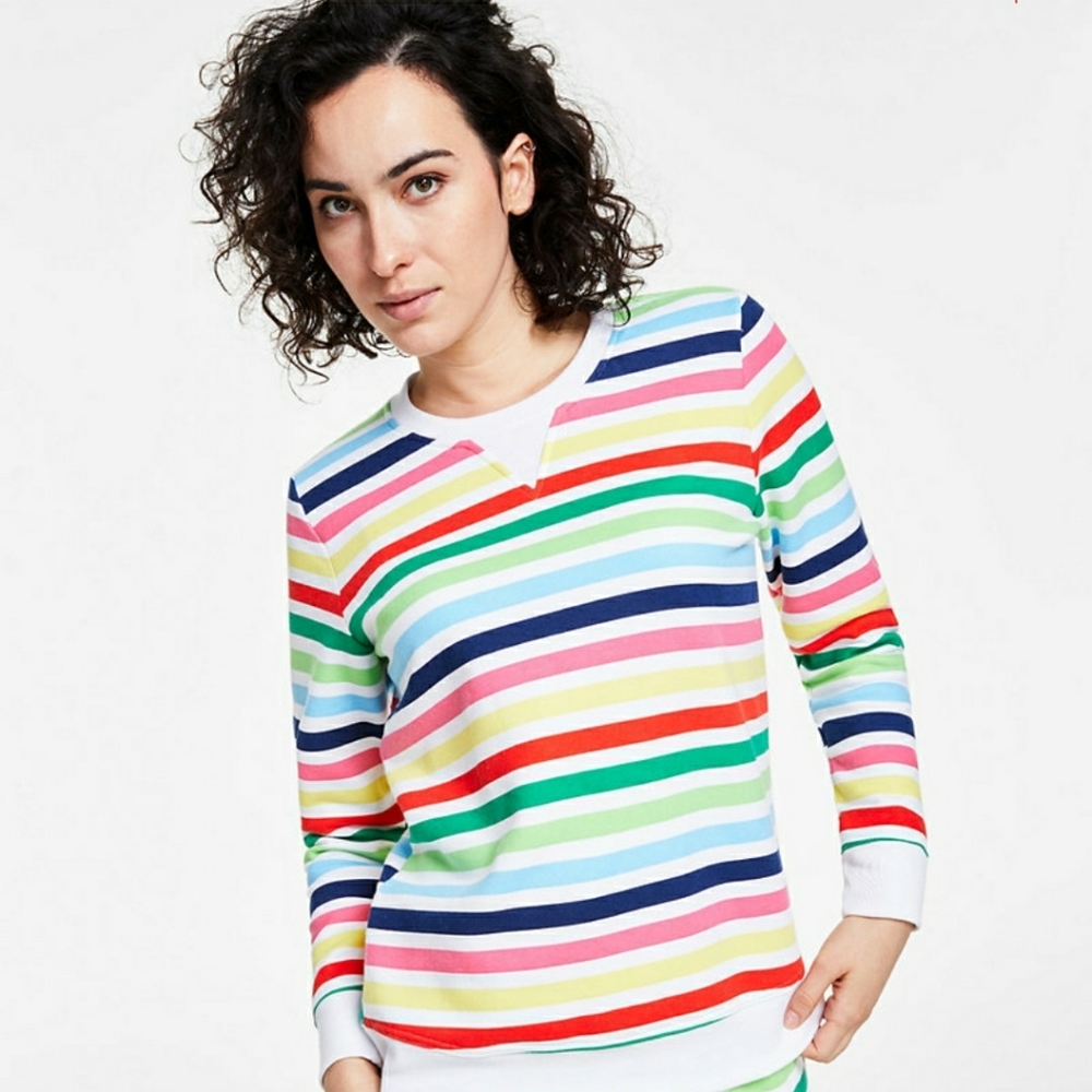 Women's Printed stripped colorful top Crewneck.